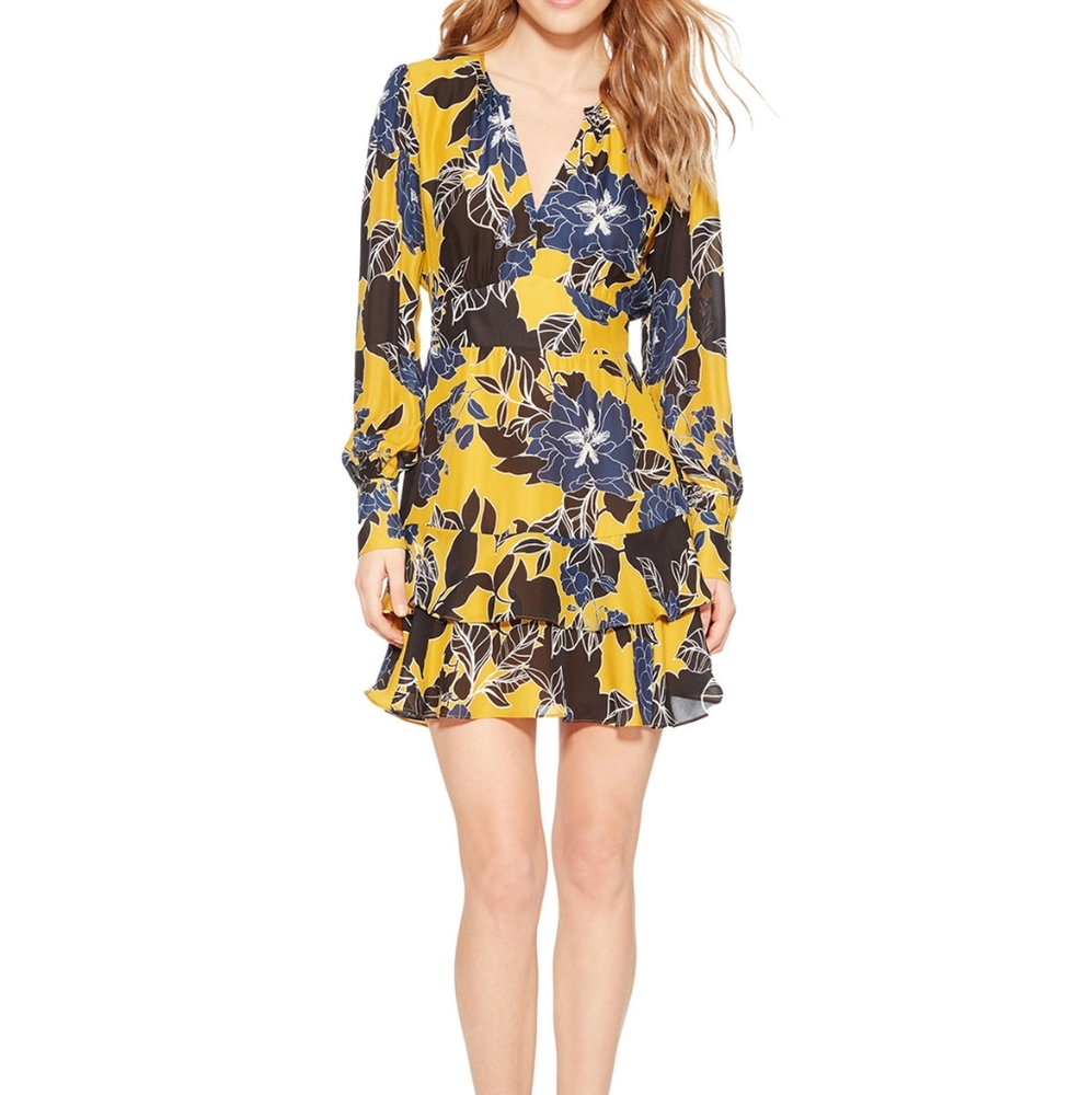 Parker canary silk floral dress